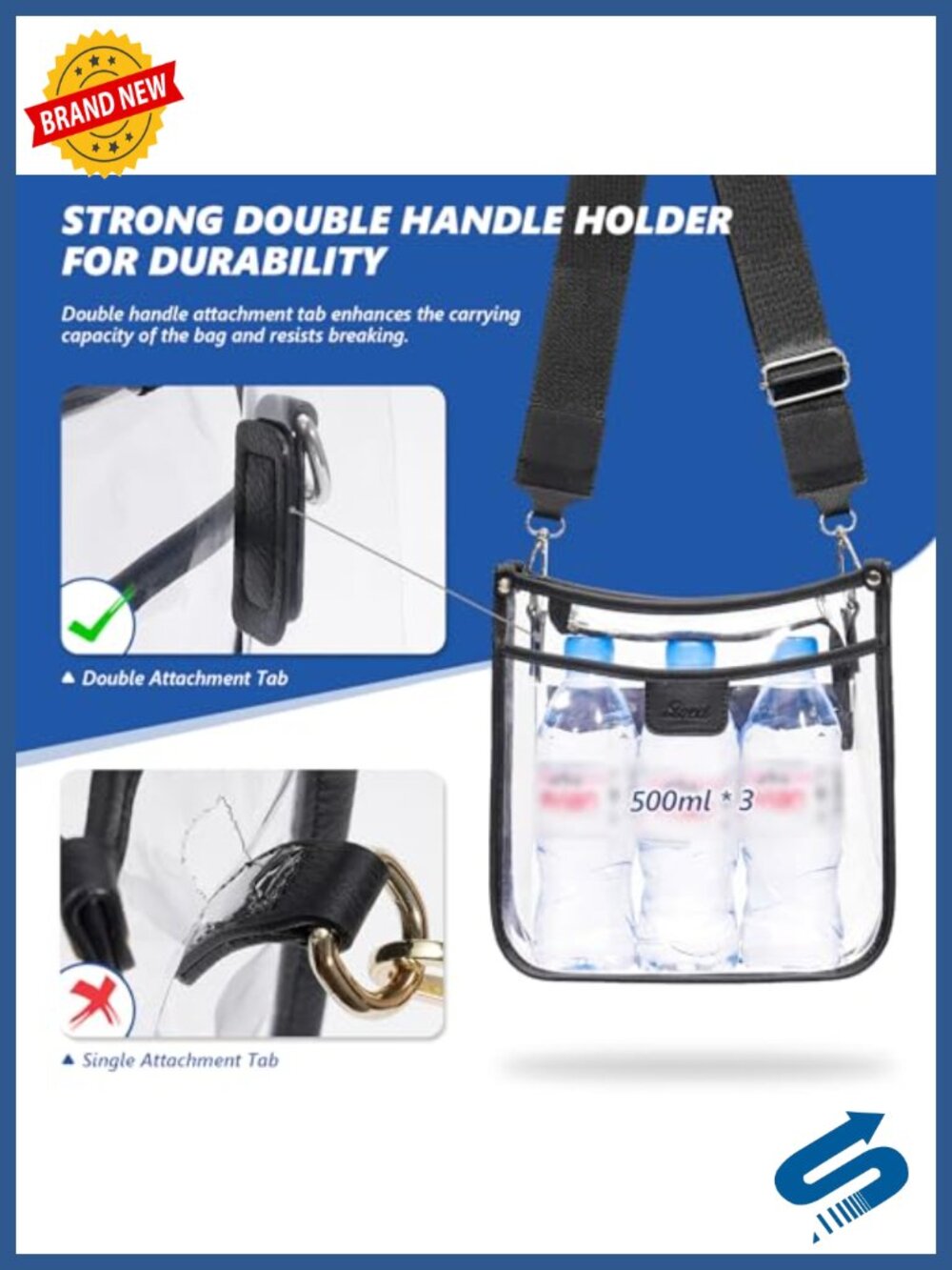 Clear Crossbody Bag Stadium Approved with 2 Straps See Through Concert Purse - Picture 4 of 6